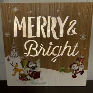Disney Wooden Sign - Santa Mickey And Friends - Merry & Bright Christmas Decor